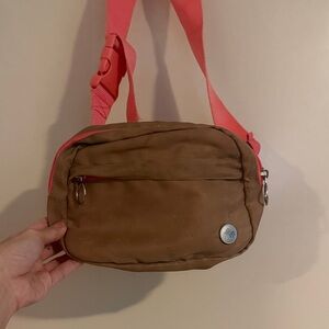 💜5 for $25 Senita Athletics Brown belt Bag with Coral Strap and Trim